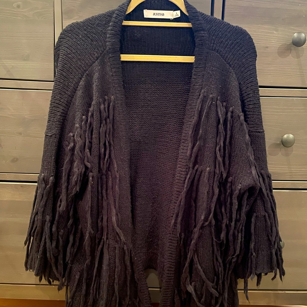 Black Fringe Knitted JustFab Cardigan Sweater